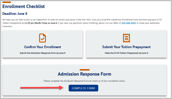 admission response form