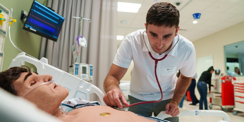 student in Pepperdine's health learning facility